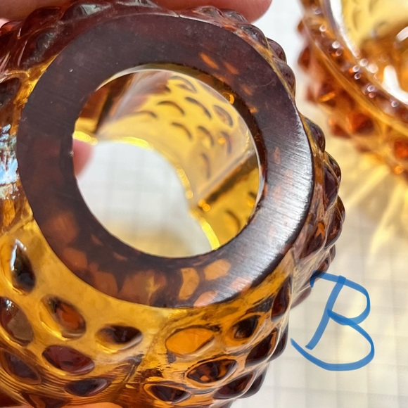 Vintage Fenton Amber Glass Hobnail Fairy Lamp Candle Holder, 2 pc, approx 4.75" - Picture 13 of 14